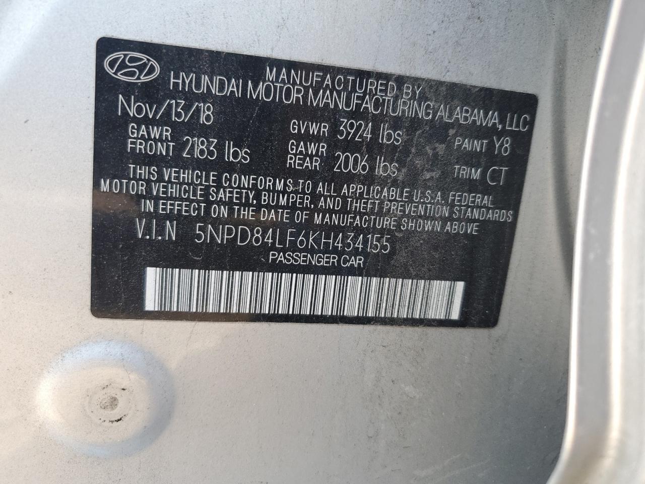 5NPD84LF6KH434155 2019 Hyundai Elantra Sel