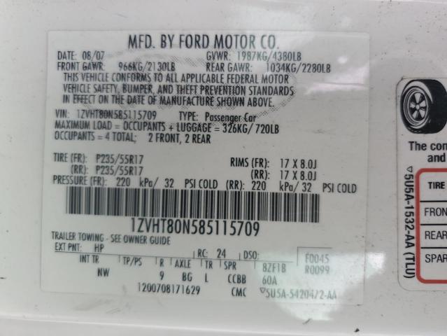 2008 Ford Mustang VIN: 1ZVHT80N585115709 Lot: 44376404