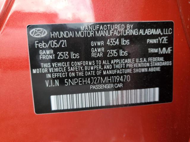 2021 Hyundai Sonata Limited VIN: 5NPEH4J27MH119470 Lot: 75944263