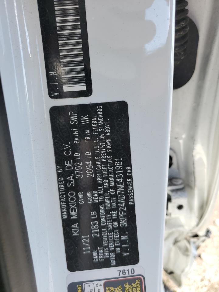 3KPF24AD7NE431981 2022 Kia Forte Fe