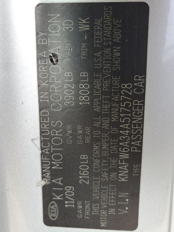 KNAFW6A34A5175728 2010 Kia Forte Sx