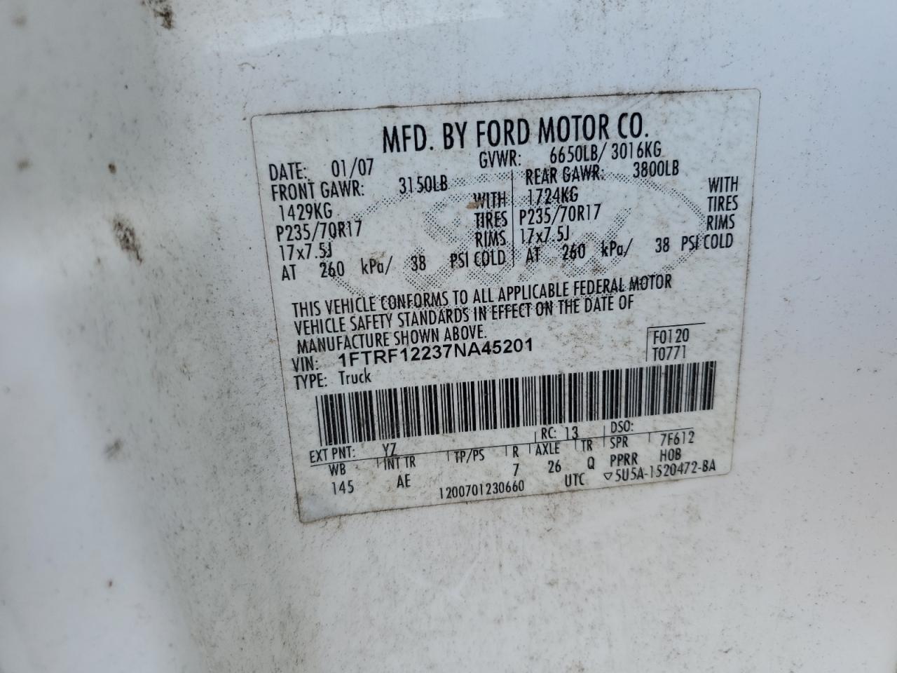 1FTRF12237NA45201 2007 Ford F150