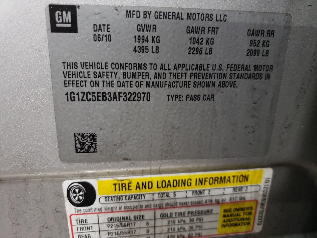 1G1ZC5EB3AF322970 2010 Chevrolet Malibu 1Lt