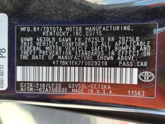 2015 TOYOTA CAMRY XSE 4T1BK1FK7FU029218