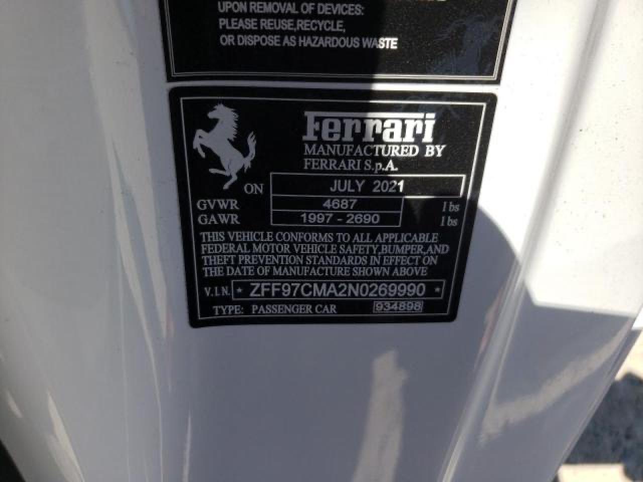 2022 Ferrari 812 Gts vin: ZFF97CMA2N0269990