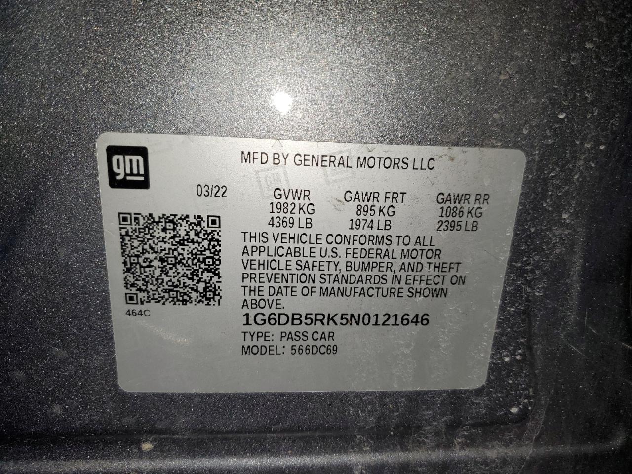 1g6db5rk5n0121646 1G6DB5RK5N0121646 2022 Cadillac Ct4 Premium Luxury