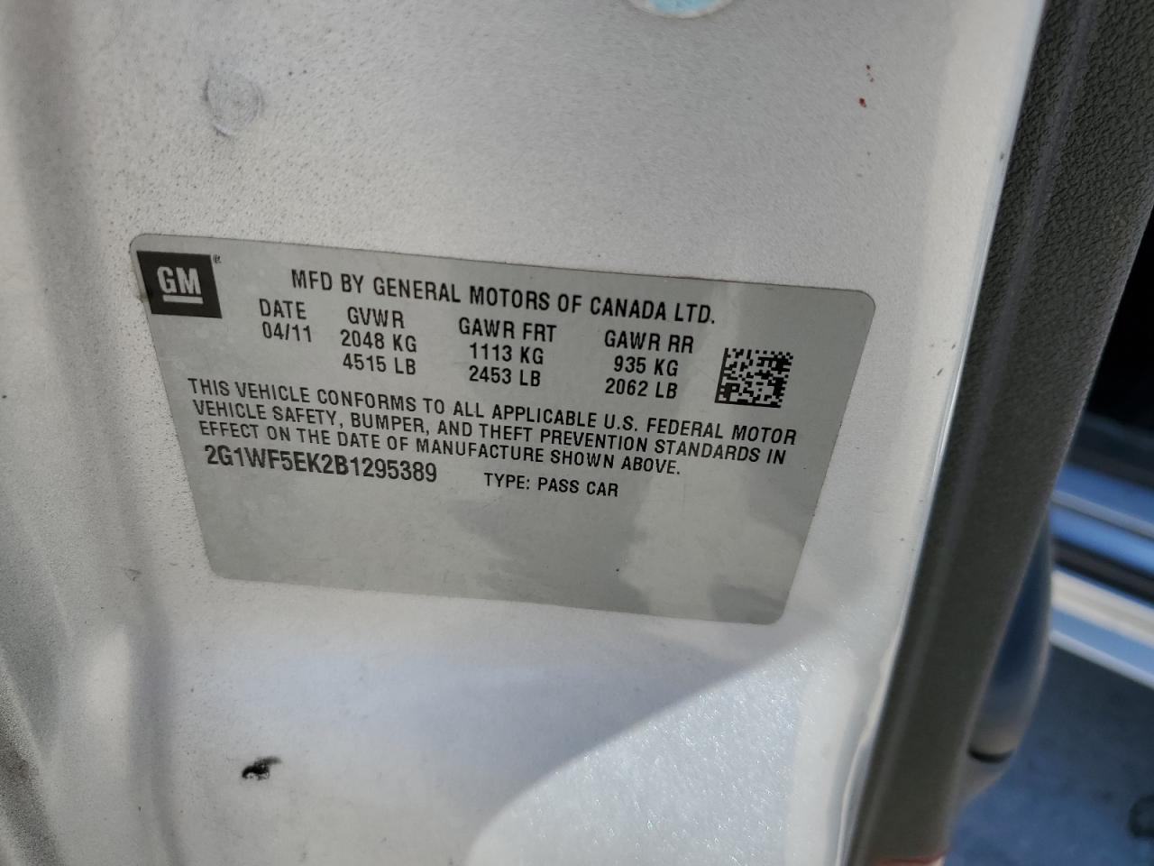 2G1WF5EK2B1295389 2011 Chevrolet Impala Ls