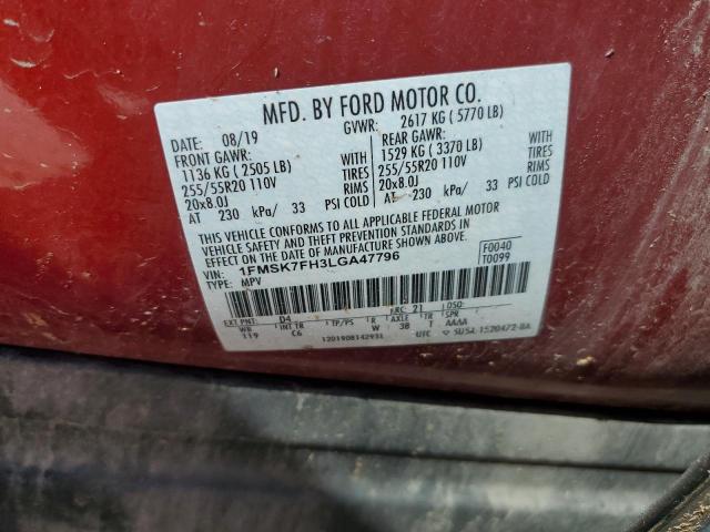 2020 FORD EXPLORER L 1FMSK7FH3LGA47796