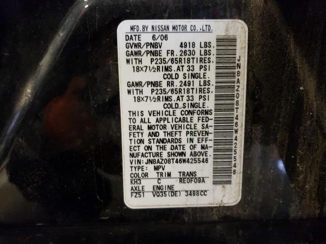 2006 Nissan Murano Sl VIN: JN8AZ08T46W425546 Lot: 44903574