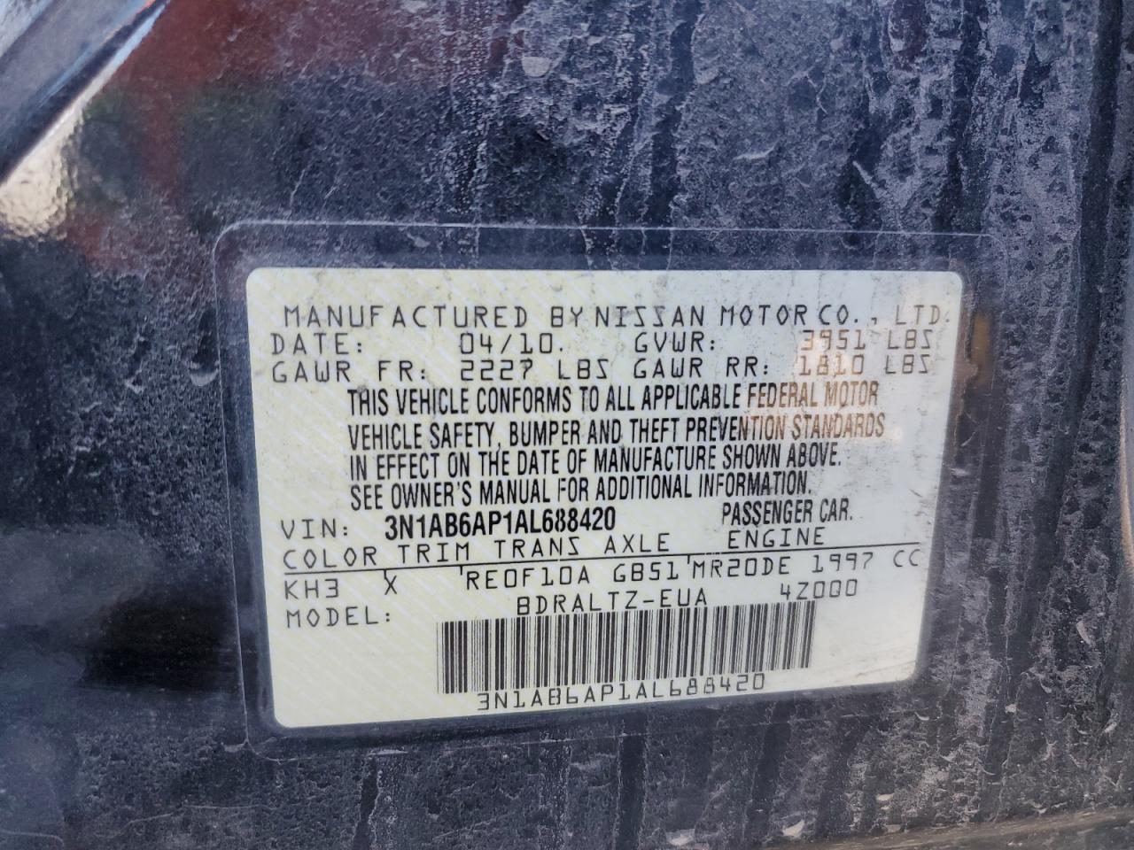 3N1AB6AP1AL688420 2010 Nissan Sentra 2.0