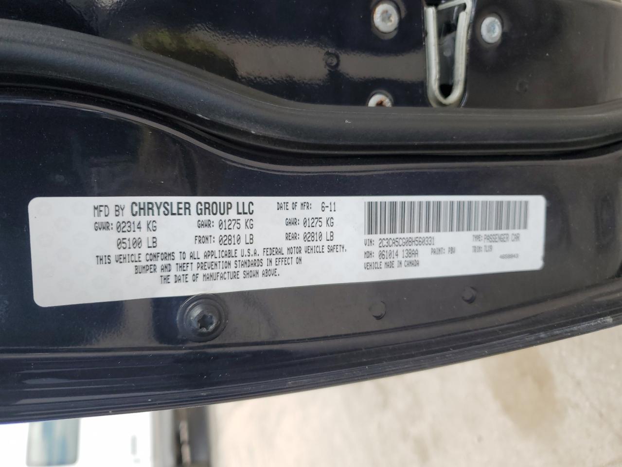 2C3CA5CG0BH560331 2011 Chrysler 300 Limited