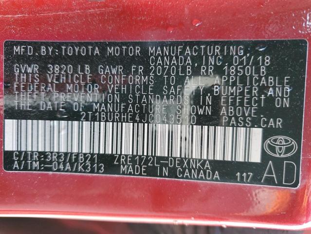2018 TOYOTA COROLLA L 2T1BURHE4JC043510