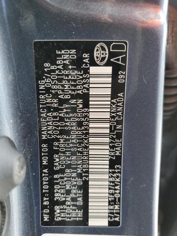 2019 TOYOTA COROLLA L 2T1BURHE2KC139539