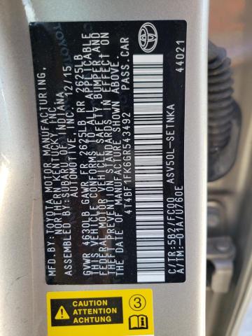 2016 TOYOTA CAMRY LE 4T4BF1FK6GR543492
