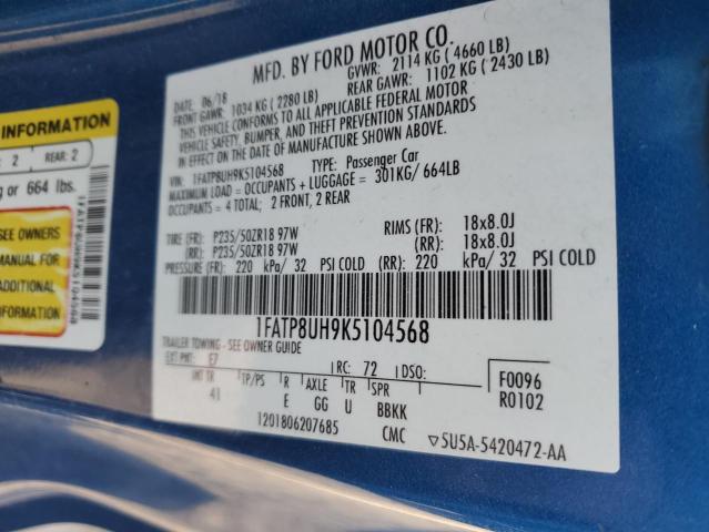 2019 Ford Mustang VIN: 1FATP8UH9K5104568 Lot: 44247024