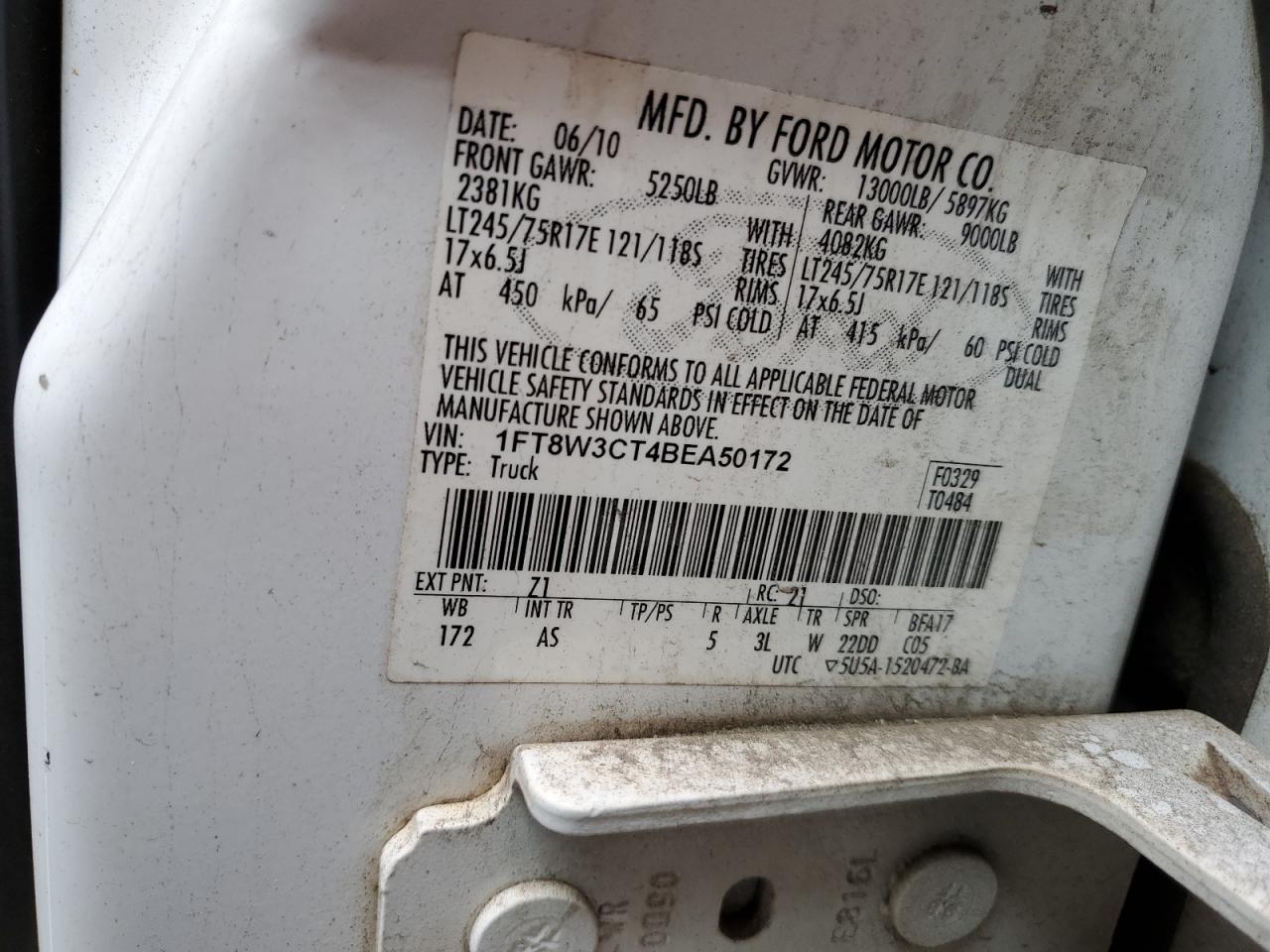 1FT8W3CT4BEA50172 2011 Ford F350 Super Duty