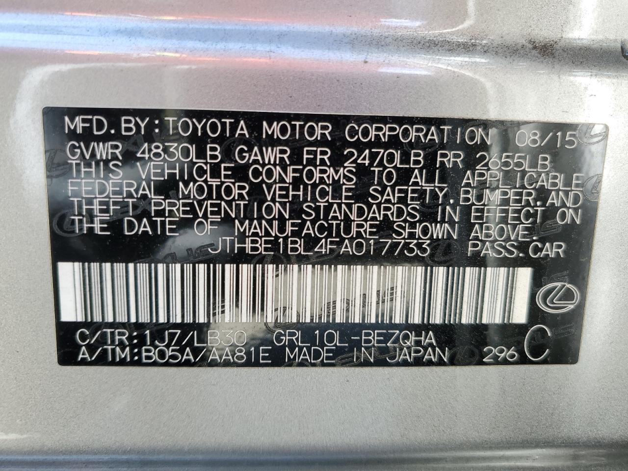 JTHBE1BL4FA017733 2015 Lexus Gs 350