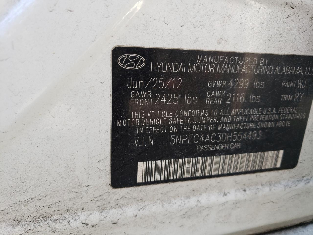5NPEC4AC3DH554493 2013 Hyundai Sonata Se