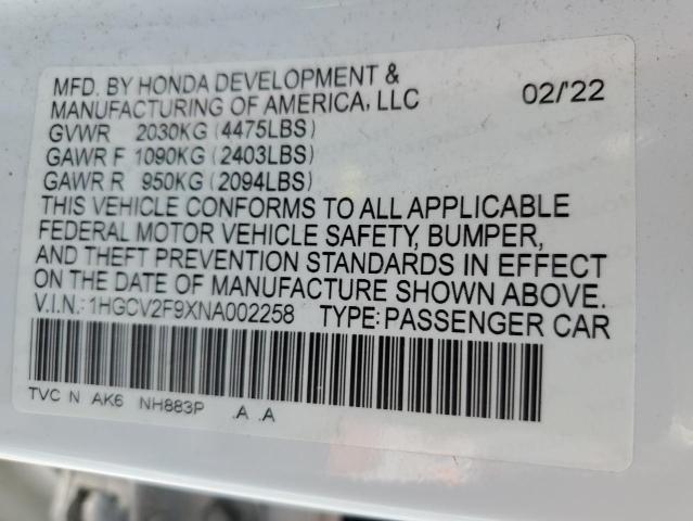 2022 HONDA ACCORD TOU - 1HGCV2F9XNA002258