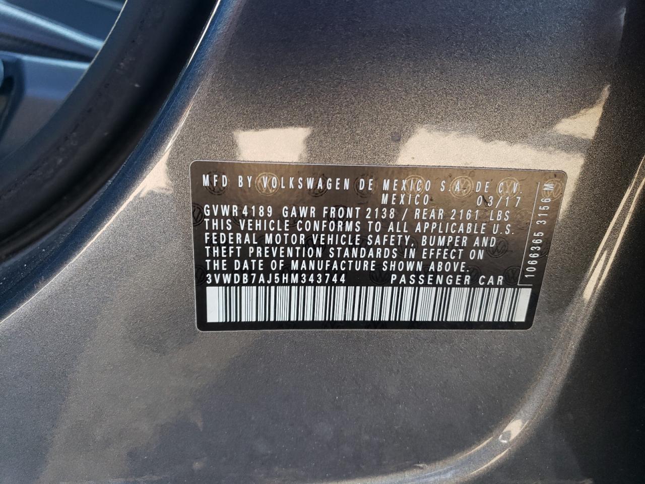 3VWDB7AJ5HM343744 2017 Volkswagen Jetta Se