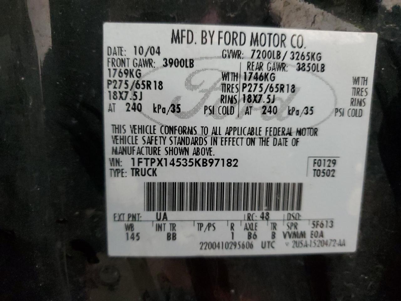1FTPX14535KB97182 2005 Ford F150