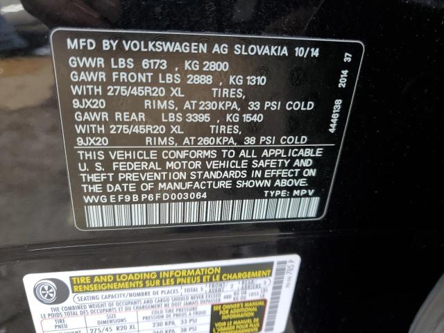 2015 VOLKSWAGEN TOUAREG V6 WVGEF9BP6FD003064