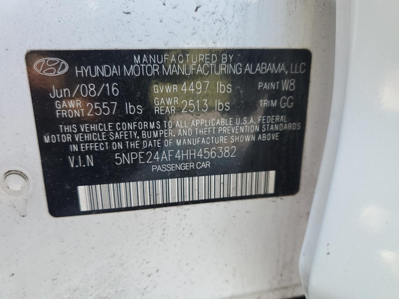 5NPE24AF4HH456382 2017 Hyundai Sonata Se