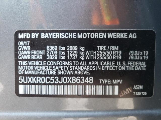 2018 BMW X5 XDRIVE3 5UXKR0C53J0X86348