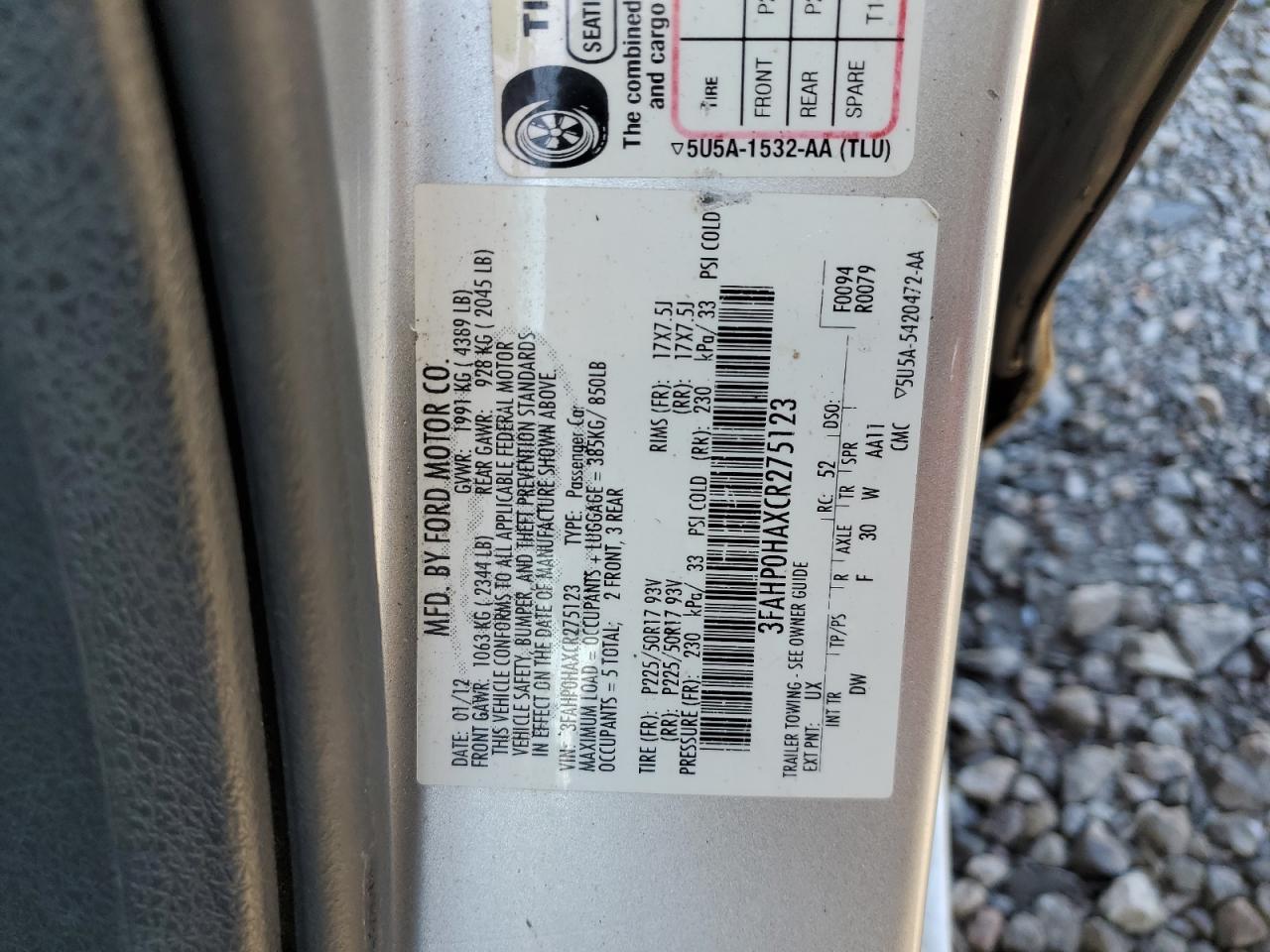 3FAHP0HAXCR275123 2012 Ford Fusion Se