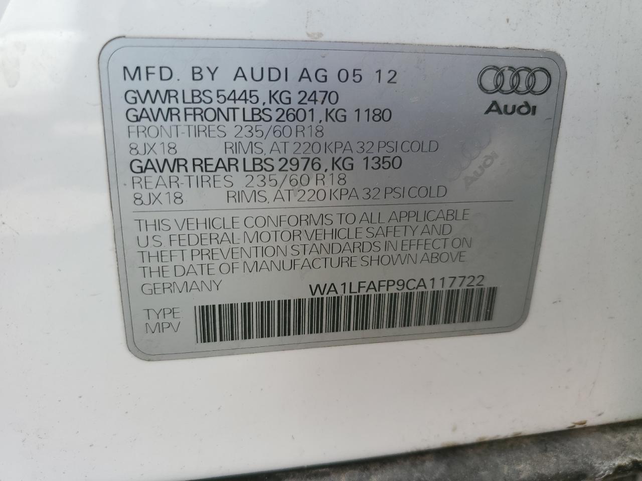 WA1LFAFP9CA117722 2012 Audi Q5 Premium Plus