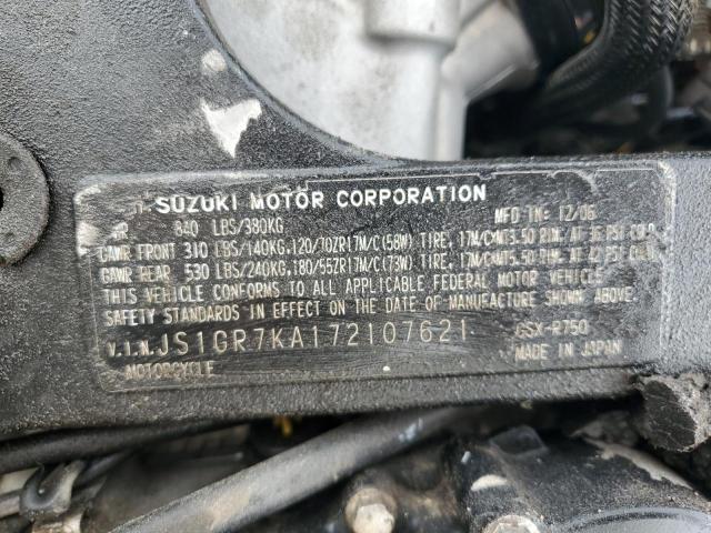 2007 SUZUKI GSX-R750 JS1GR7KA172107621