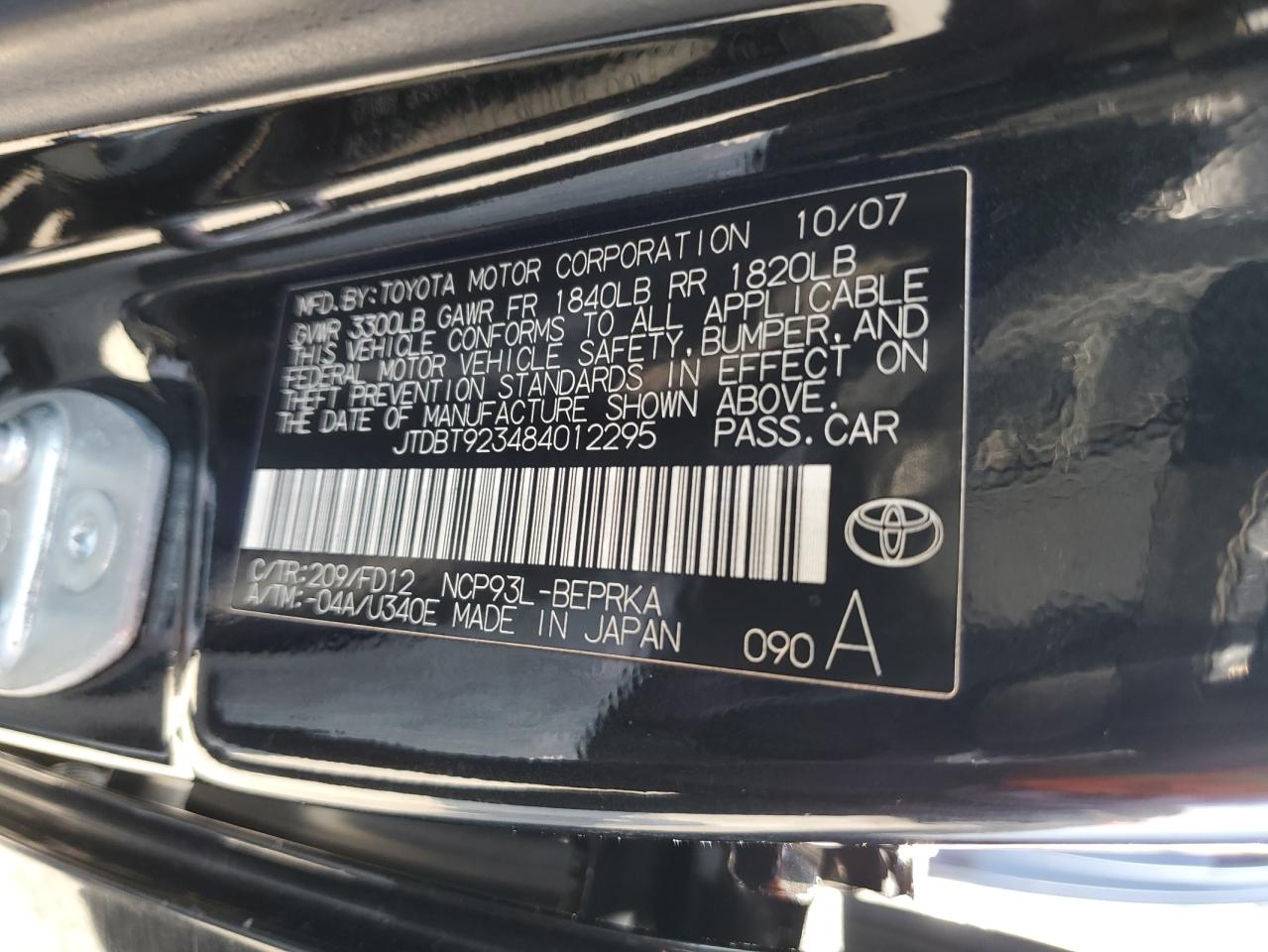 JTDBT923484012295 2008 Toyota Yaris