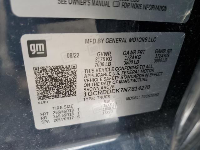 2022 CHEVROLET SILVERADO 1GCRDDEK7NZ614270