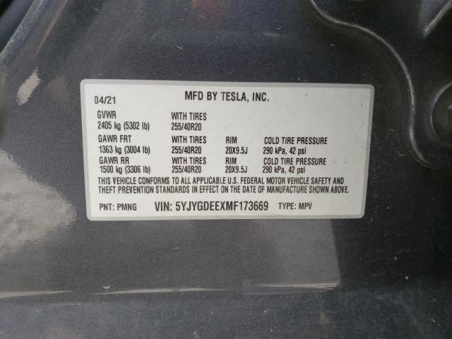 2021 TESLA MODEL Y - 5YJYGDEEXMF173669