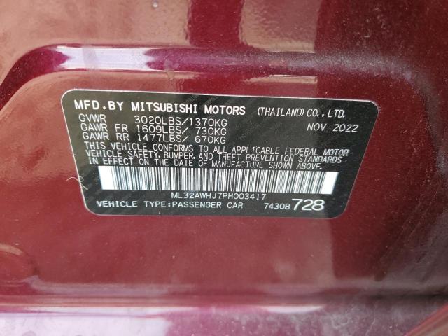 VIN ML32AWHJ7PH003417 Mitsubishi Mirage SE 2023 12