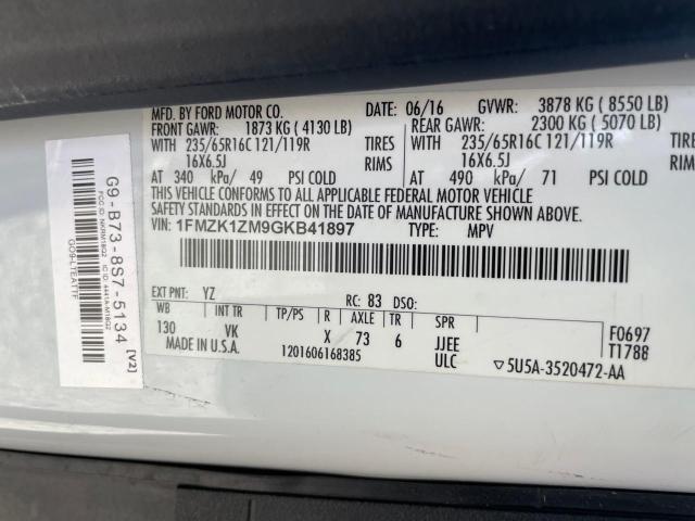 2016 FORD TRANSIT T- 1FMZK1ZM9GKB41897