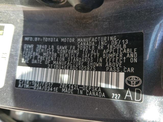 2013 Toyota Corolla Base VIN: 2T1BU4EEXDC105875 Lot: 43738604