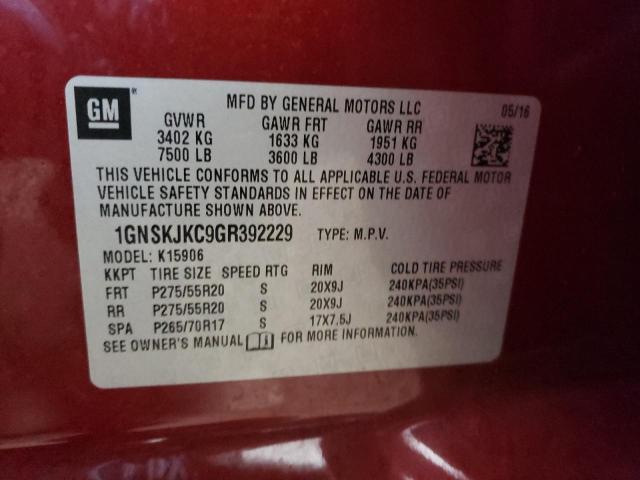 2016 CHEVROLET SUBURBAN K 1GNSKJKC9GR392229