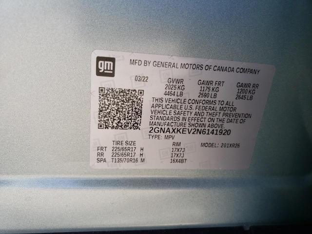 2022 CHEVROLET EQUINOX LT 2GNAXKEV2N6141920