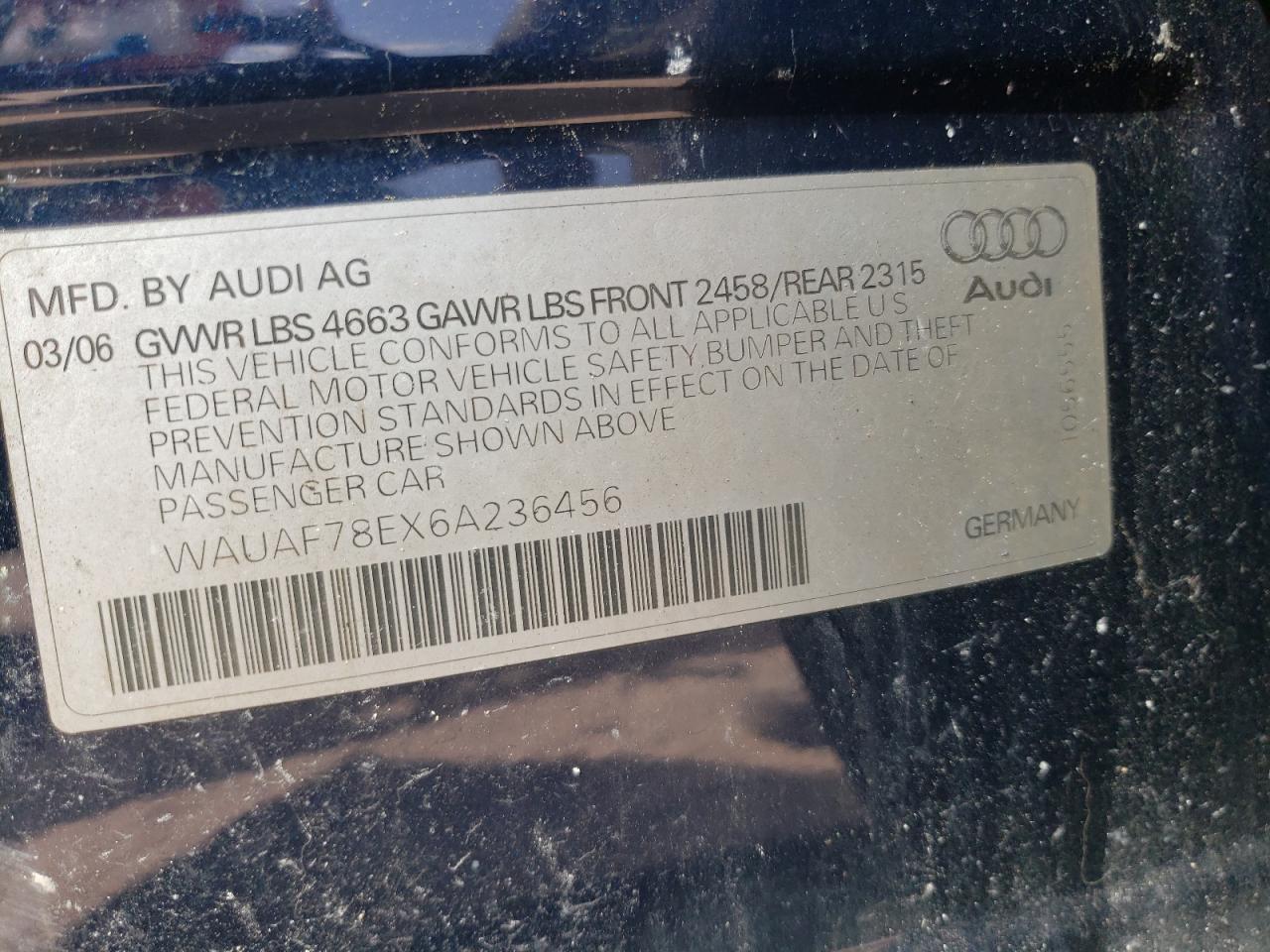 WAUAF78EX6A236456 2006 Audi A4 2 Turbo