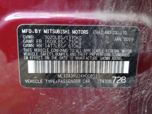 2019 Mitsubishi Mirage Es VIN: ML32A3HJ1KH008510 Lot: 41836584