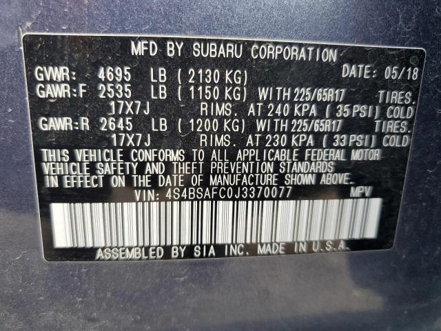 2018 SUBARU OUTBACK 2. 4S4BSAFC0J3370077