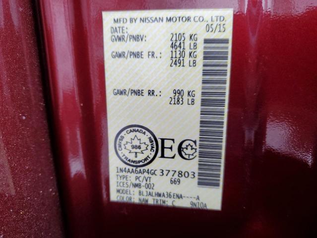 2016 NISSAN MAXIMA 3.5 1N4AA6AP4GC377803