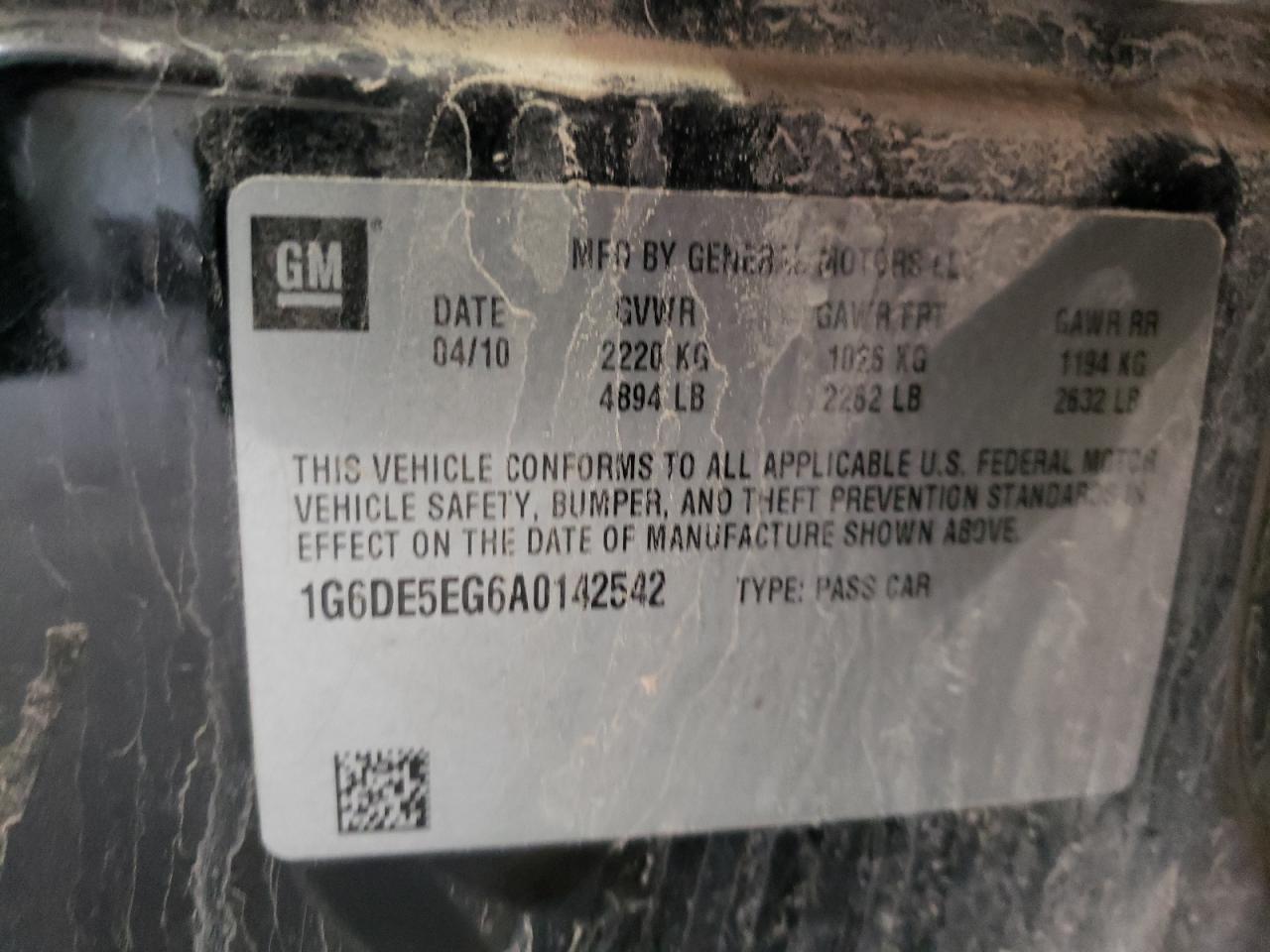 1g6de5eg6a0142542 1G6DE5EG6A0142542 2010 Cadillac Cts Luxury Collection