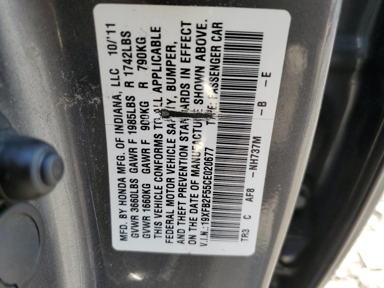 19XFB2F55CE020677 2012 Honda Civic Lx