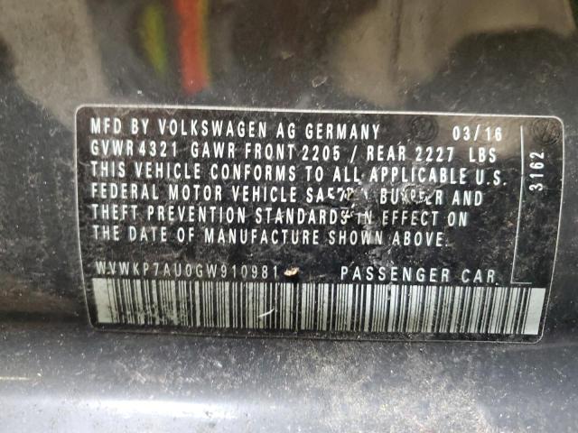 2016 VOLKSWAGEN E-GOLF SE - WVWKP7AU0GW910981
