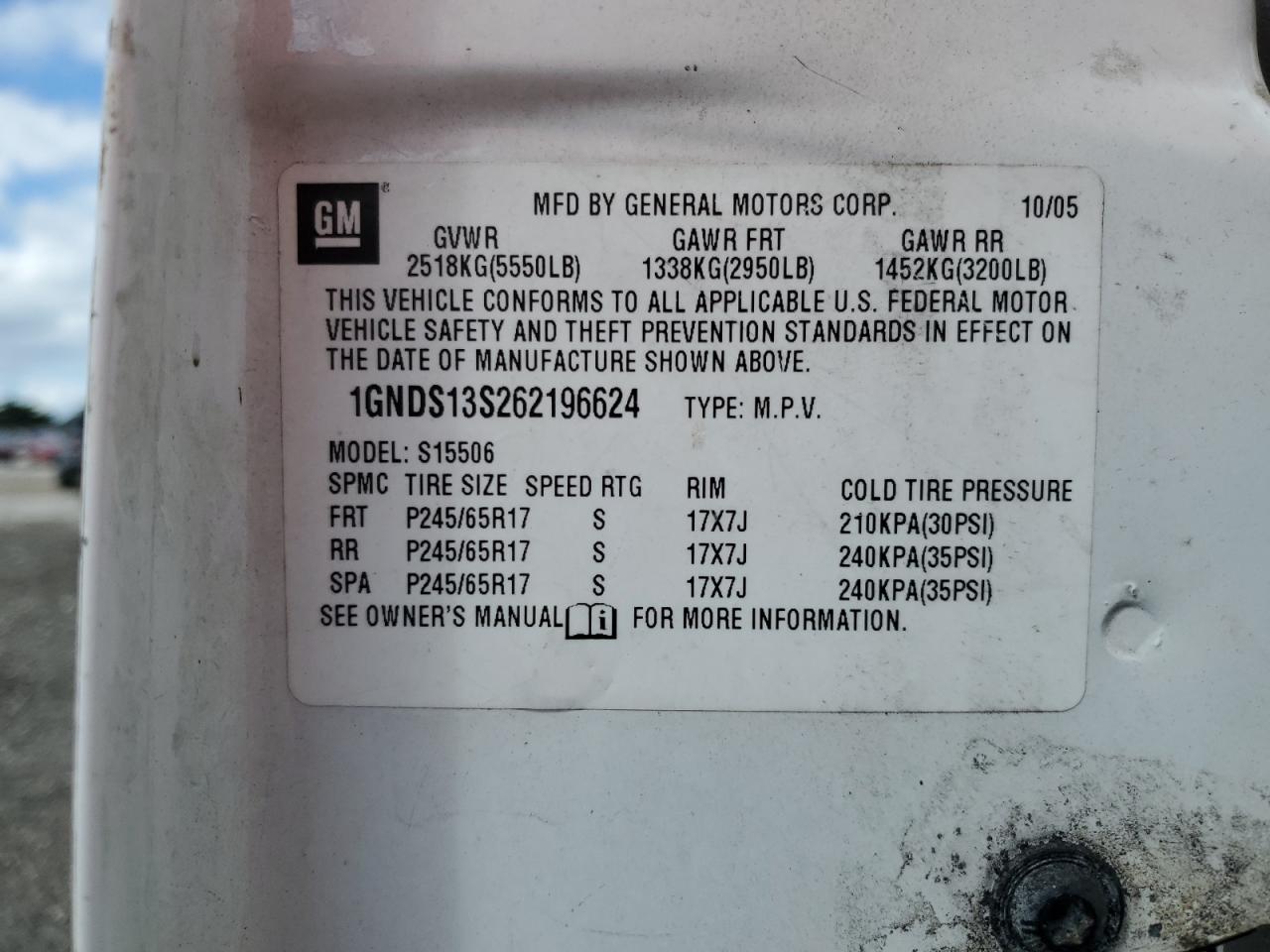 1GNDS13S262196624 2006 Chevrolet Trailblazer Ls