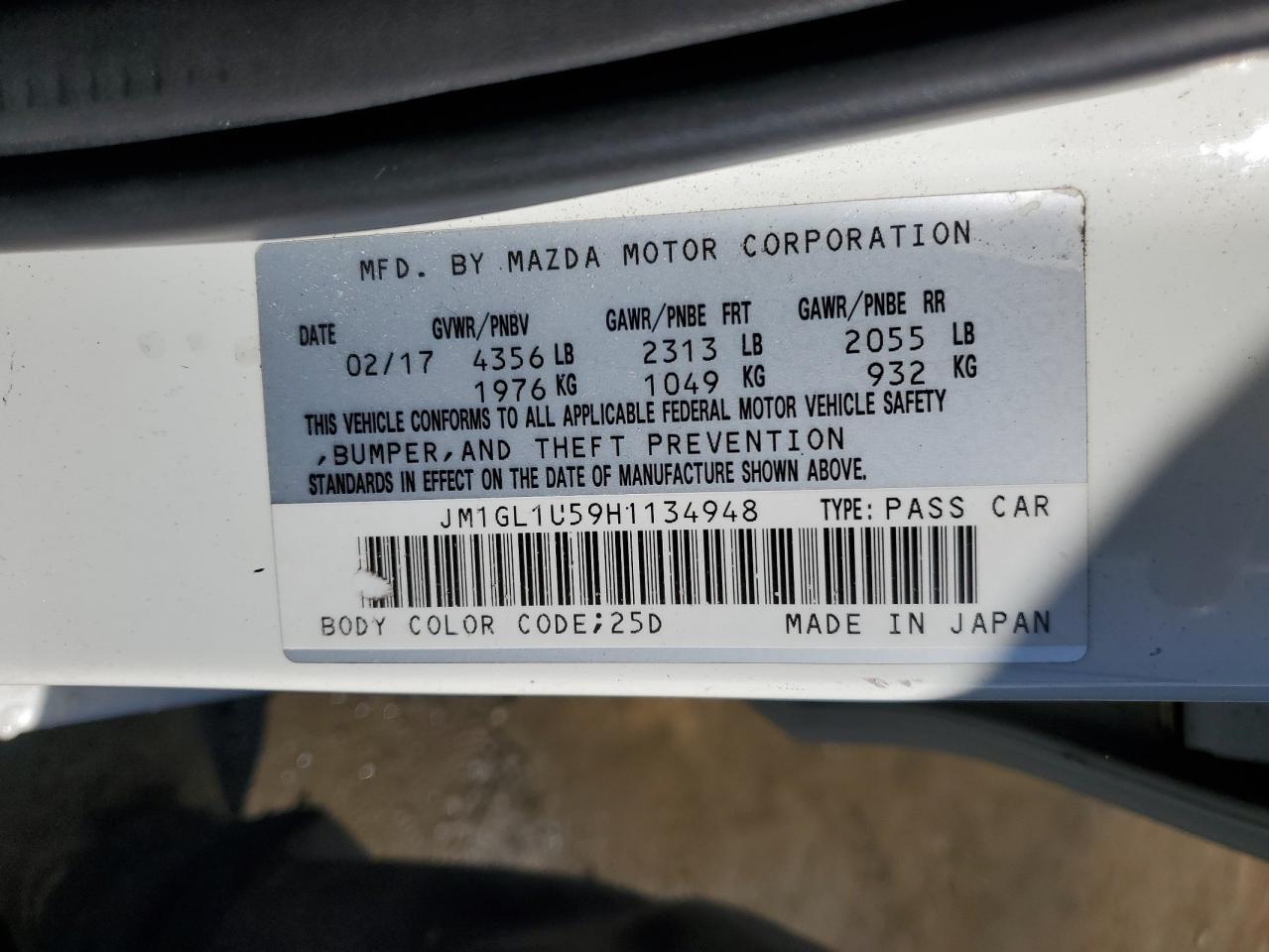 JM1GL1U59H1134948 2017 Mazda 6 Sport