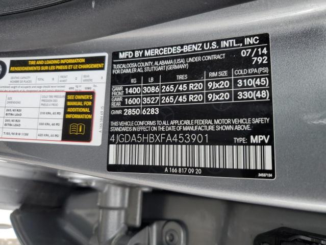 VIN 4JGDA5HBXFA453901 2015 Mercedes-Benz ML-Class, ... no.13