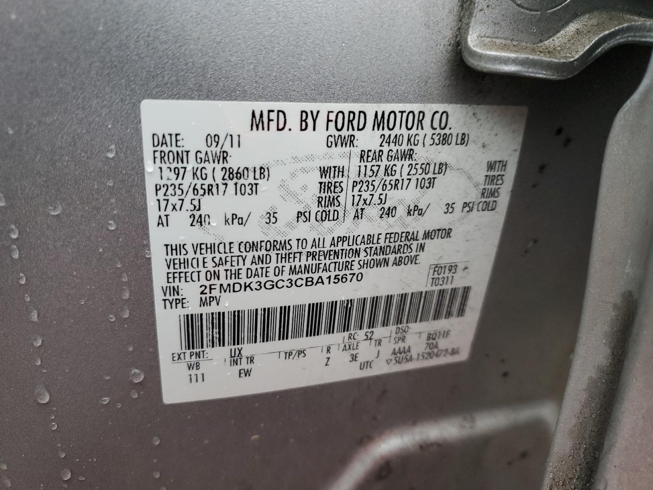 2FMDK3GC3CBA15670 2012 Ford Edge Se